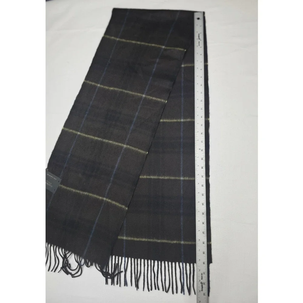 Club‎ Room Scarf Mens One Size Brown/Yellow Plaid 100% Cashmere Fringe NWT